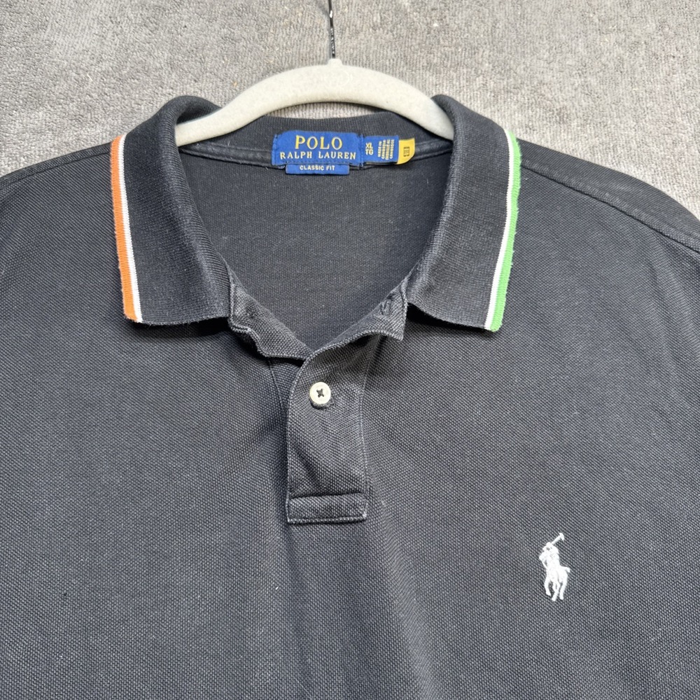 Polo Ralph Lauren Men's Black Piqué Polo Shirt XL Contrast Trim‎ Classic Fit
